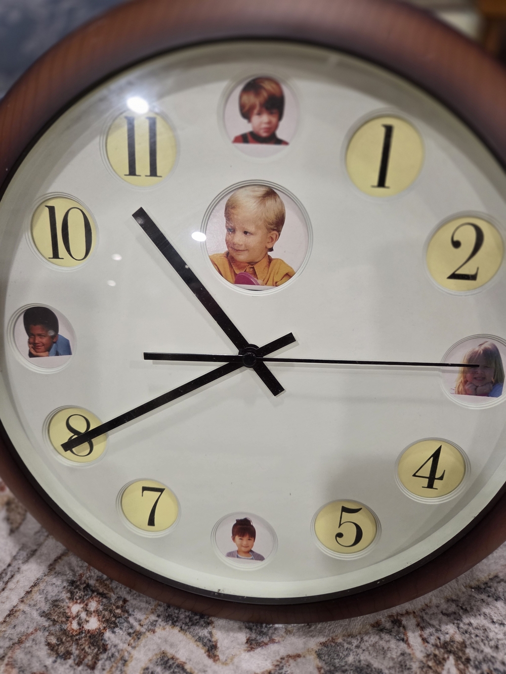 Personal Photo Brown Wall Clock with White Face